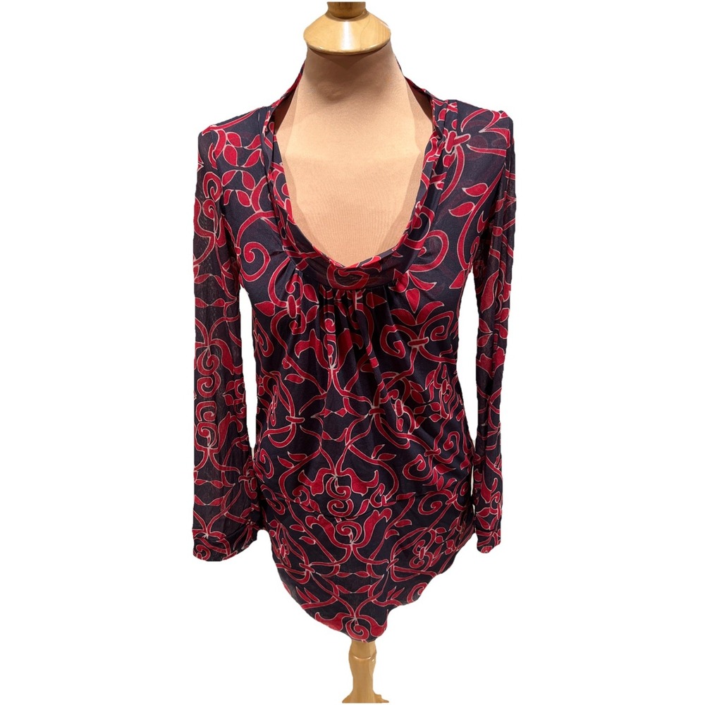 Sweet Pea By Stacy Frati Mesh Tunic Top Size Large Stretch Long Sleeve Y2K Artsy